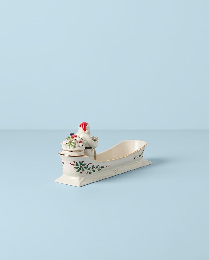 Lenox 894187 Holiday Santa's Sleigh Cracker Tray, 1-Piece, Ivory, Red & Green, 10" x 2.75", Christmas Hosting