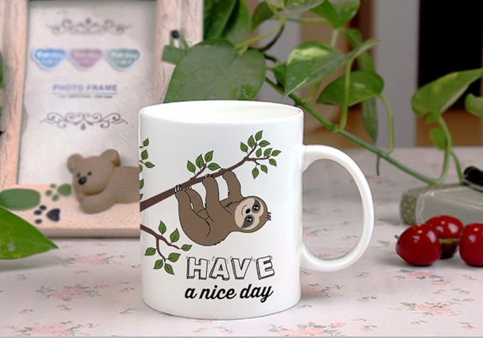 LOZACHE Cute Sloth Gifts Nope Not Today Funny Coffee Mug Have A Nice Day Ceramic Tea Cup 11oz, Kawaii Birthday Present for Men Women Wife Husband Daughter Friends Coworker