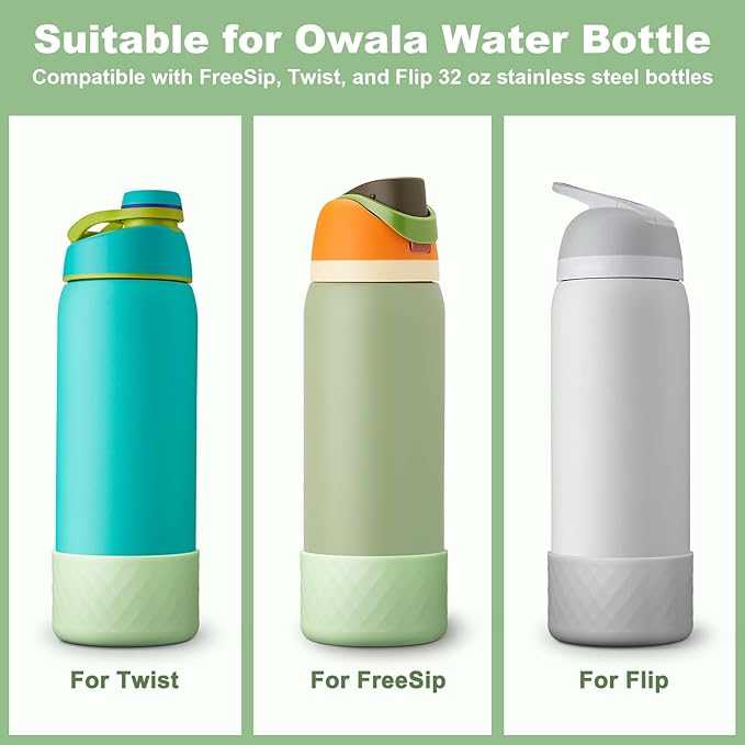2PCS Silicone Water Bottle Boot for Owala 32oz, Protective Bottom Bumper Anti-Slip Sleeve for FreeSip, Twist, and Flip Stainless Steel Bottles, Dishwasher Safe and BPA Free
