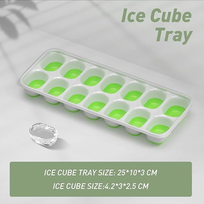 Ice Cube Tray with Lid, 2 Packs 28 Cubes Durable Stackable Ice Cube Trays for Freezer with Removable Lids, Easy-Release Plastic & Silicone Ice Tray for Cocktail, Coffee