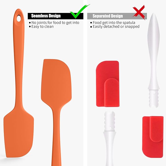 4-Piece Silicone Spatula Scrapers: Doosu 600°F Heat Resistant Food Grade Kitchen BPA Free Rubber Baking Cooking Tool Nonstick Utensil Set for Mixing, Scraping, Folding, Stirring, Serving (Multi-5)