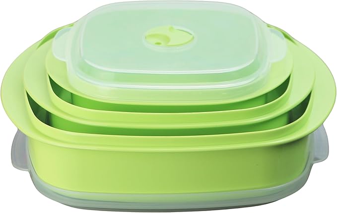 Reston Lloyd Nesting Microwave Containers, Set of 3, Adjustable Steam Vents, Airtight, Meal Prep, Durable BPA-Free Plastic- Freezer & Dishwasher Safe, Cookware & Food Storage, Anyday Cookware, Lime