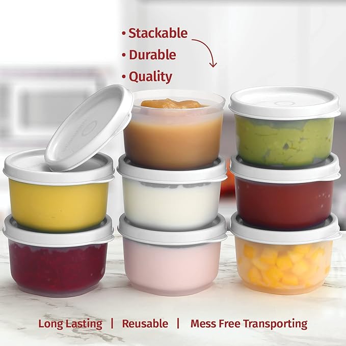 SIGNORA WARE Reusable Plastic Storage Containers 8 Pack - 4 oz. Stackable Airtight Leak Proof for Snacks, Nuts, Baby Food, Picnics, Prep, Salad Dressing - BPA Free