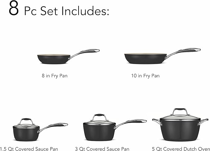 Tramontina Ceramica Deluxe 8-Piece Cookware Set with Lids, Ceramic Non Stick Pots and Pans Kitchen Set, Oven-Safe, Metallic Black