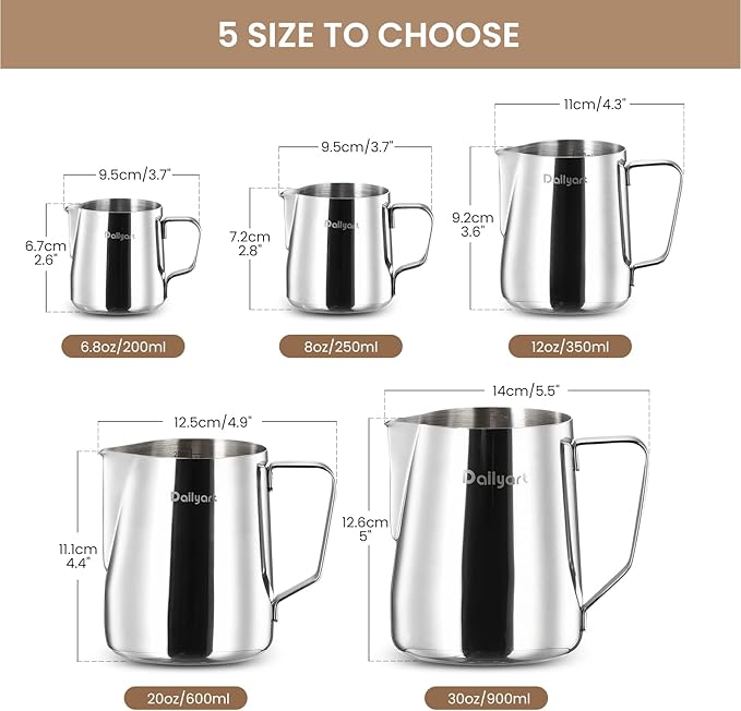 Milk Frothing Pitcher, Dailyart 12oz/350ml Milk Frother Cup 304 Stainless Steel Milk Steamer Cup with Scale, Espresso Machine Accessories, Milk Pitcher with Art Pen for Cappuccino Coffee Latte Art