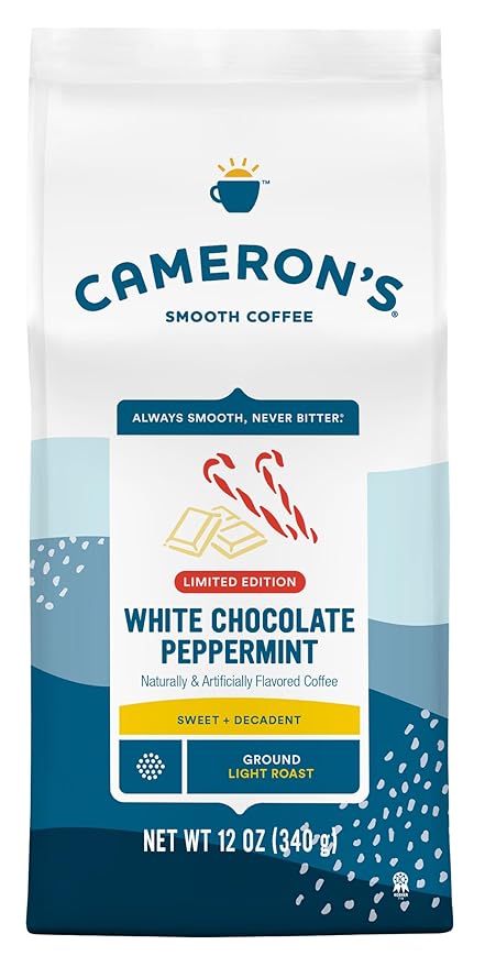 Cameron's Coffee Holiday Roasted Ground Coffee Bag, Flavored, White Chocolate Peppermint, 12 Oz