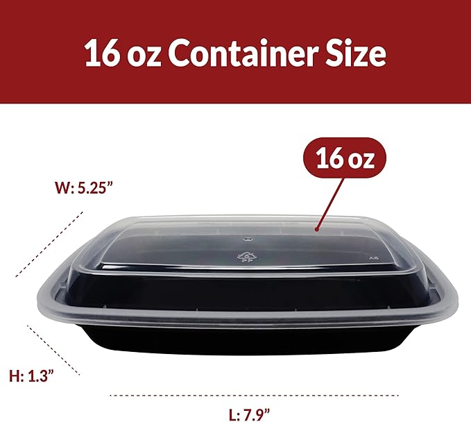 Reli. Meal Prep Containers, 16 oz. | 50 Pack | 1 Compartment Food Container w/Lids | Microwavable Food Storage Containers/To Go | Black Reusable Bento Box/Lunch Box for Meal Prep