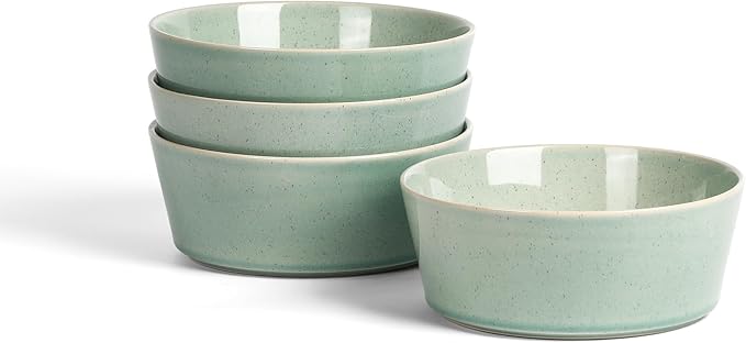 Stone Lain Claire 4-Piece Bowl Set Stoneware, Bowls, Dishwasher and Microwave Safe, Dish Set for 4, Green