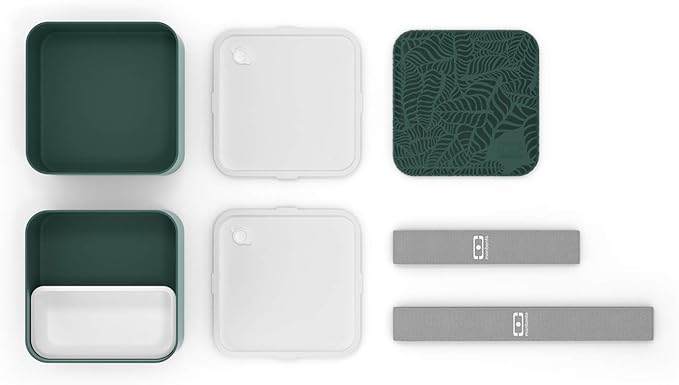 monbento - Large Bento Box MB Square Jungle with Compartments - Leakproof Lunch Box for Work and Meal Prep - BPA Free - Food Grade Safe - Nature Pattern - Green