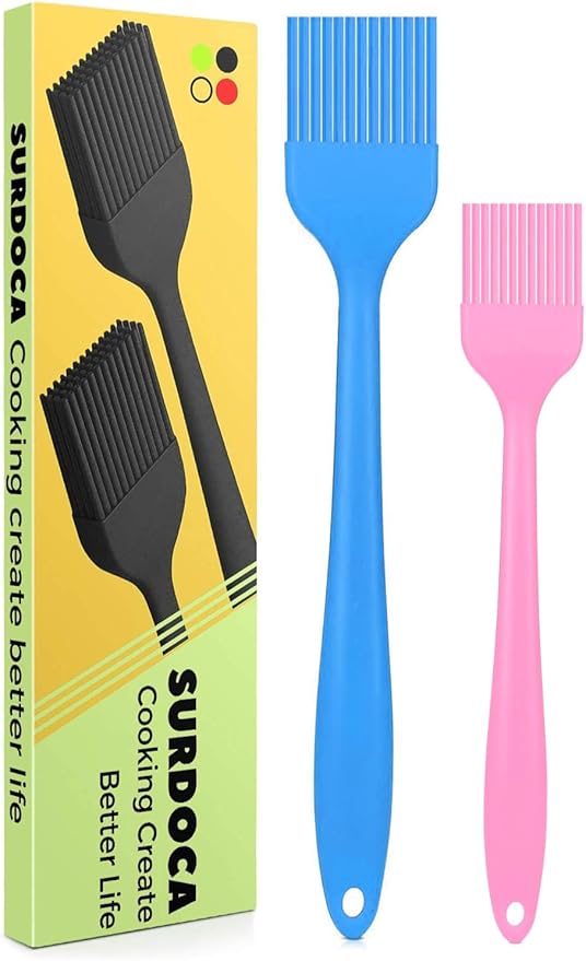 SURDOCA Silicone Pastry Basting Brush - 2Pcs 10 + 8 in Heat Resistant Brush for Baking Cooking Food, BPA Free Kitchen Brush for Sauce Butter Oil, Stainless Steel Core Design for Barbecue BBQ Grilling