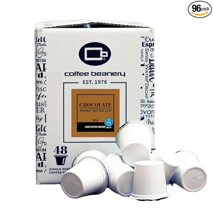 Chocolate Peanut Butter Cup Decaf Coffee Pods by Coffee Beanery | 96ct Bulk Flavored Decaf Coffee Pods Medium Roast Coffee