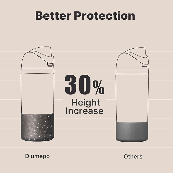 Silicone Water Bottle Boot for Owala 14/16oz, Anti-Slip Protective Sleeve Bottom Bumper Protector for Owala Kids 12 oz Tumbler, Flip 14 oz and FreeSip 16 oz Water Bottle (Glitter Black)