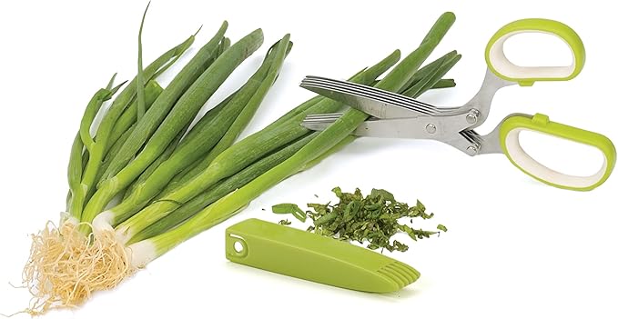 RSVP International Kitchen Tool Collection Herb Scissors with Protective Cover/Blade Cleaner, Dishwasher Safe, 7.75x3.25"