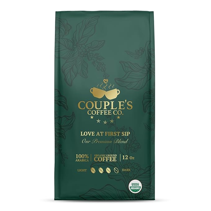 Couple’s Coffee Organic Ground Coffee | Fair Trade Organic Guatemalan Medium-Dark Roast | Gives Back to Military Families | Love at First Sip | Made with 100% Arabica Beans | 12oz