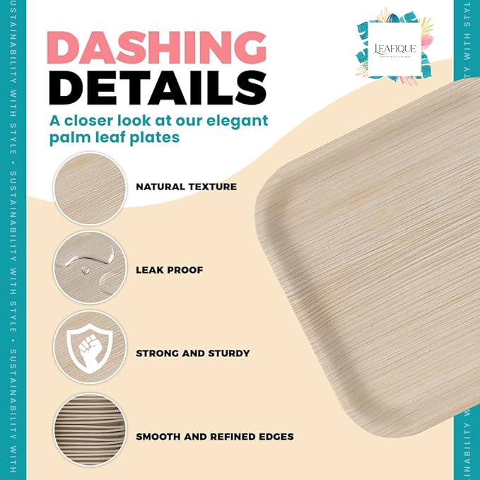 100% Natural 6” Palm Leaf Square Plate (50-pack), Compostable & Biodegradable Dinnerware for Catering, Birthdays, Halloween, BBQs, Thanksgiving, Alternative to Paper & Bamboo Plates Disposable