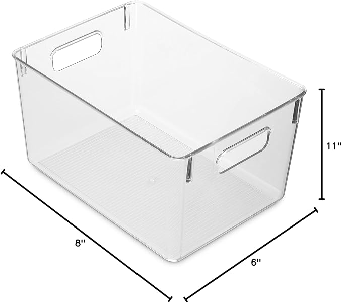 Pack Of 4 Plastic Kitchen Organization Pantry Storage Bins - Fridge Organizer Household Food Baskets for Countertops, Cabinets, Refrigerator, Freezer, Bedrooms, Bathrooms