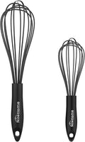 NileHome Silicone Whisk Set 10" 12" Kitchen Whisk Kitchen Wisk Wire Whisks for Cooking, Whisking, Blending, Beating, Stirring-Black