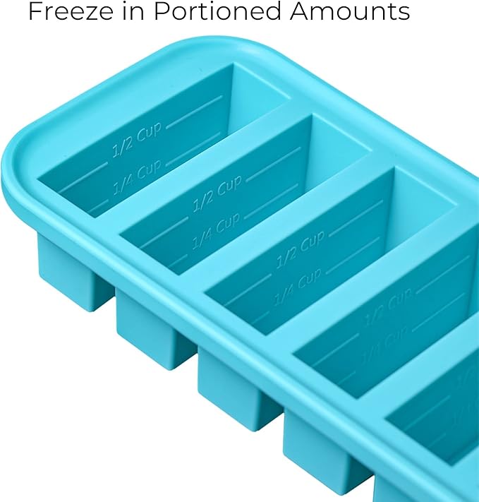 Souper Cubes 1/2 Cup Silicone Freezer Molds with Lids, Perfect for Storing Soups, Sauces, Juices, Desserts, Smoothie Prep and More, 1/2 Cup Silicone Freezer Trays - Aqua - 2-Pack