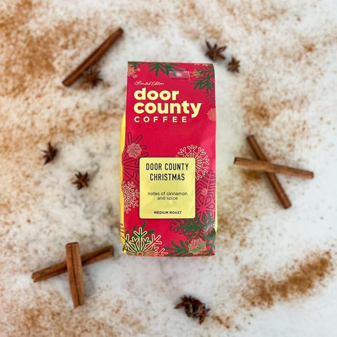 Door County Coffee White Christmas Flavored Coffee Ground - 8oz Bag - Holiday Seasonal - Medium Roast - 100% Specialty Arabica - Vanilla Ice Cream Flavor