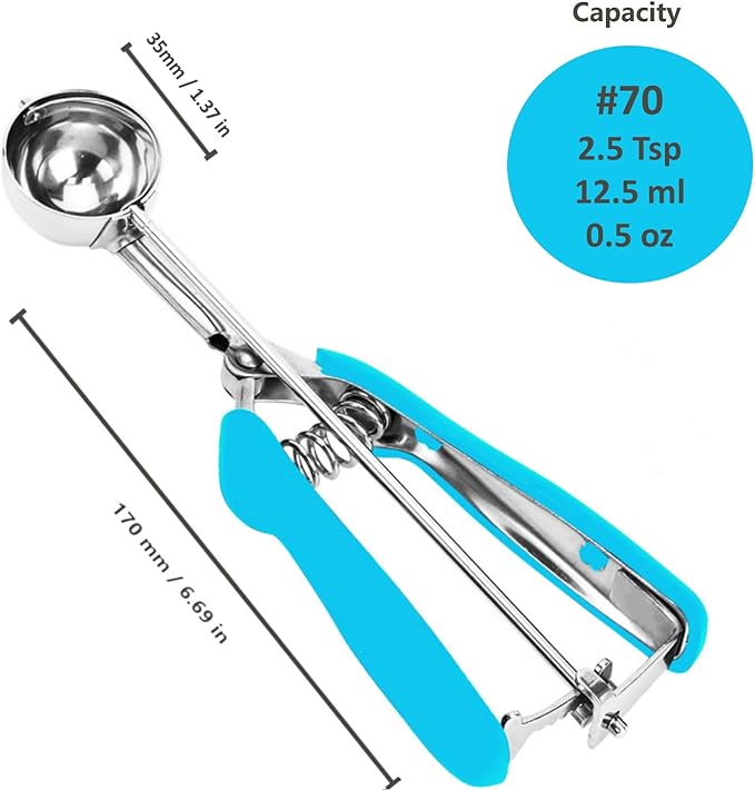 18/8 Stainless Steel Cookie Scoop, Cookie Scoops for Baking, 0.8Tbsp/2.5tsp/12.5ml/0.5oz Cookie Dough Scoop, Ice Cream Scooper with Trigger Release, Cookie Scooper for Baking (Blue)