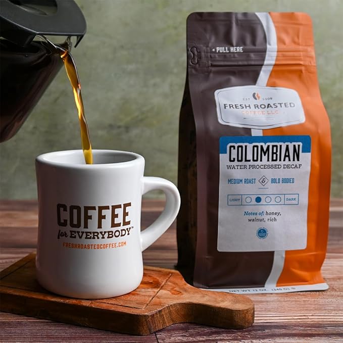 Fresh Roasted Coffee, Colombian Water Process Decaf, 12 oz, Medium Roast, Kosher, Whole Bean