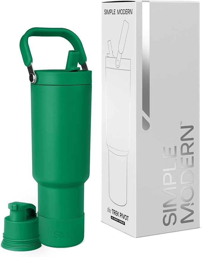 Simple Modern Trek Pivot | 40oz Flip Straw Tumbler with Handle | Water Bottle & Boot | Interchangeable Straw & Chug Lids | Insulated Stainless Steel Jug | Gym Sports Outdoors | Kelly Green