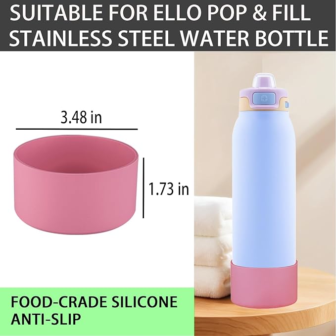 2 PCS Silicone Bottom for Ello Pop 32 OZ Water Bottle, Water Boot for Ello Pop,Avoid Scratches and Noise (Rose Red, 320z)
