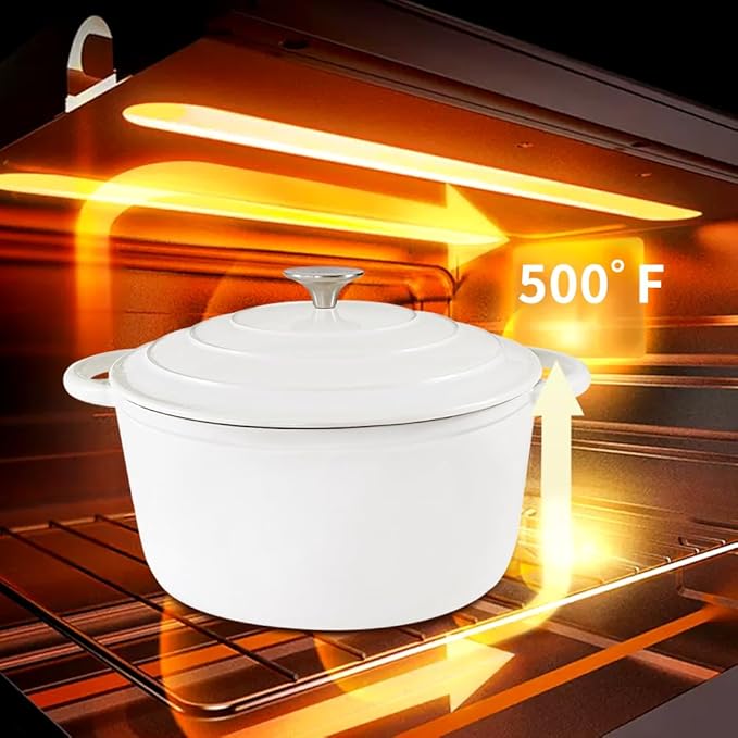Dutch Oven,Cast Iron Dutch Ovens,Dutch Oven Pot with Lid,5 QT Enamel Dutch Pot,Dutch Ovens with Dual Handles,Cast Iron Pot for Braiser,Cooking,Gifts for Family,White