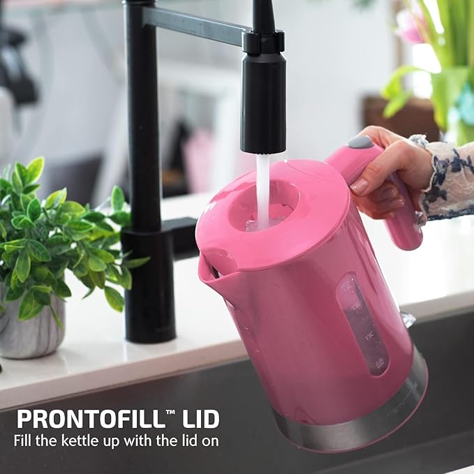 OVENTE 1.8L Electric Kettle, 1500W Fast Boiling Heater for Coffee or Tea, BPA Free, Easy to Fill Lid, Water Level Window, Auto Shut-Off, Boil-Dry Protection and Removable Filter, Pink KP413P
