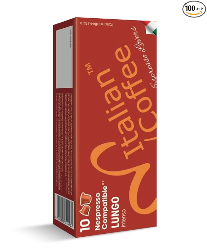 Italian Coffee for Espresso Lovers pods compatible with Nespresso Original machines, Italian Expresso capsules (100 Lungo regular pods, 100 Count (Pack of 1))