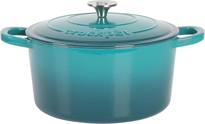 Crock-Pot Artisan 7-Quart Round Dutch Oven – Teal Ombre, Enameled Cast Iron Oven Safe Cookware