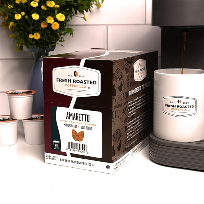 Fresh Roasted Coffee,Amaretto, Flavored Coffee Pods, K-Cup Compatible, 24 Count