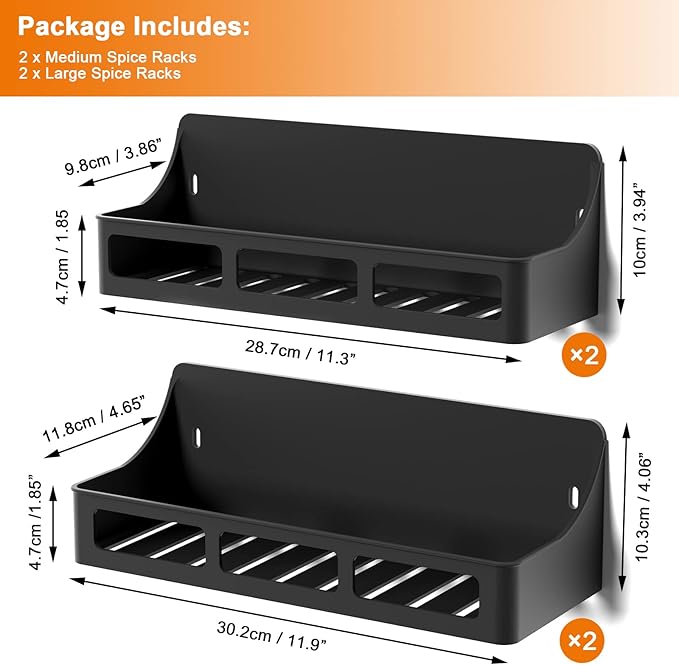 Magnetic Spice Rack for Refrigerator and Oven, 4 Pack Moveable Magnetic Shelves for Spice Jars, Heavy Duty Seasoning Rack Easy To Install For Kitchen Pantry kitchen organizers and storage