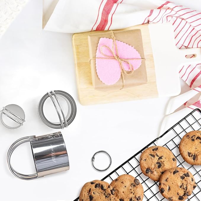 ALLTOP 5 Pieces Circle Biscuit Cutter,Professional Stainless Steel Round Cookie Cutters Tool with Ring Handle for Baking Pastry Doughnut