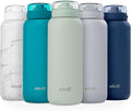 Ello Cooper 40oz Stainless Steel Water Bottle with Straw and Carry Handle, Double Walled and Vacuum Insulated Metal, Leak Proof Locking Lid with Soft Silicone Spout, Reusable, BPA Free, Sage