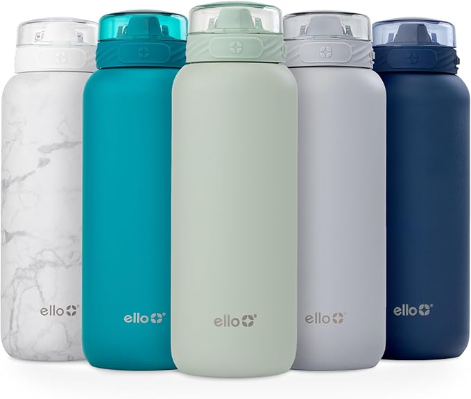 Ello Cooper 22oz Stainless Steel Water Bottle with Straw and Carry Handle, Double Walled and Vacuum Insulated Metal, Leak Proof Locking Lid with Soft Silicone Spout, Reusable, BPA Free, Sage