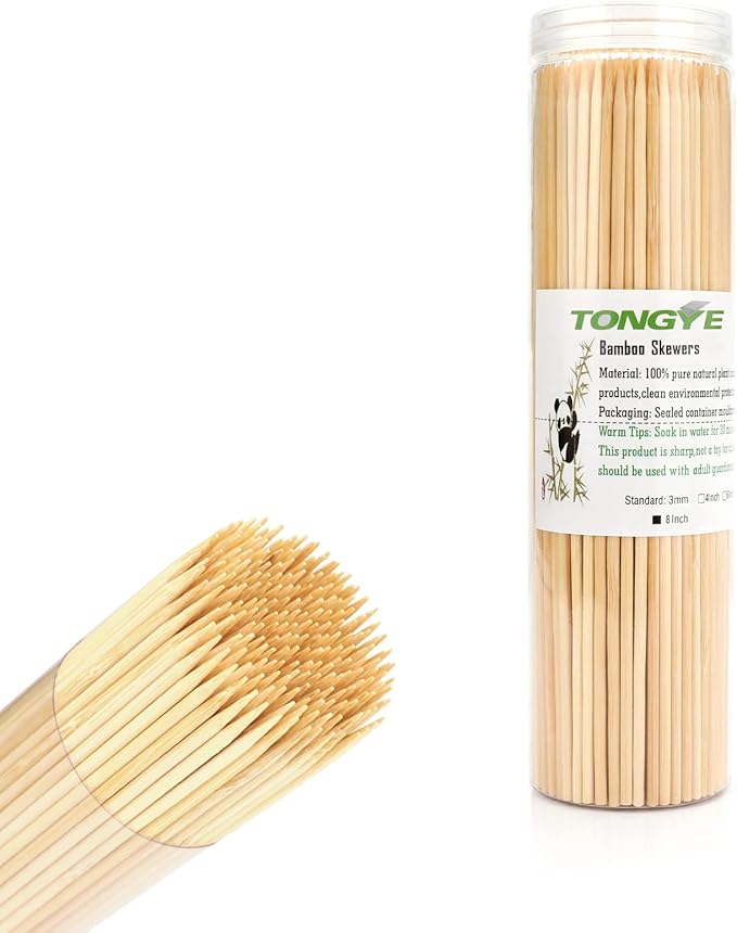 [200 PCS] 8 inch Bamboo Skewers, Premium Wooden Skewers without Splinters, Skewers for Grilling, BBQ, Appetizer, Fruit Kabobs, Chocolate Fountain, Cocktail Toothpicks, and Food Skewer Sticks.
