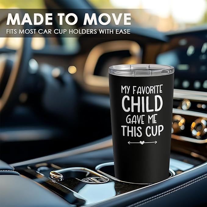 SANDJEST 20oz Stainless Steel Tumbler Gifts for Dad from Daughters Sons Insulated My Favorite Child Gave Me This Cup Travel Mug Christmas Father's Day