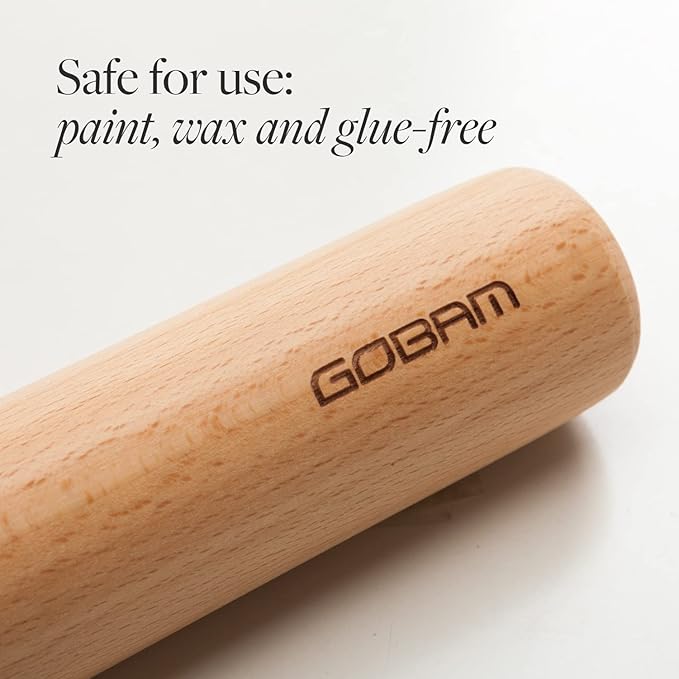 GOBAM Wood Rolling Pin, Medium - Dough Roller for Pasta, Cookies, Pie, Pizza, Chapati, Fondant, Rolling Pins for Baking, Bread Making Tools and Supplies - 13 x 1.38 Inches