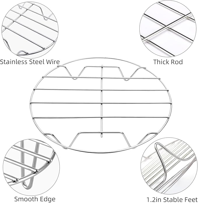 TamBee 9 Inch Round Cooling Racks for Cooking and Baking 304 Stainless Steel Cooling Racks Baking and Cooling Steaming Rack w Stand Cookware for Air Fryer Pressure Cooker Canning