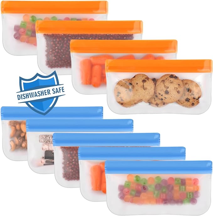 Lerine Reusable Snack Bags Dishwasher Safe,9 Pack Reusable Bags Extra Thick Leak-proof Food Storage Bags for Candy, Snack, Sandwich, Cereal, Travel Items, Home Organization