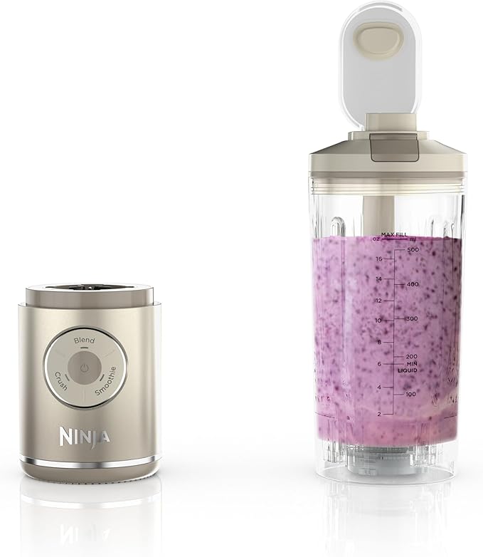 Ninja Blast Max, Portable Blender + Twist & Go, Personal Ninja Blender, Smoothie, Blend, Ice Crush, 3 Programs, Cordless, 22 oz removable Vessel, Dishwasher Safe, Leakproof, Cream, BC251IV
