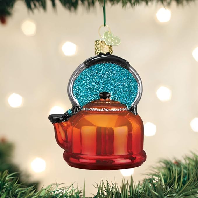 Old World Christmas 32349 Ornaments: Coffee and Tea Gifts Glass Blown Ornaments for Christmas Tree, Tea Kettle