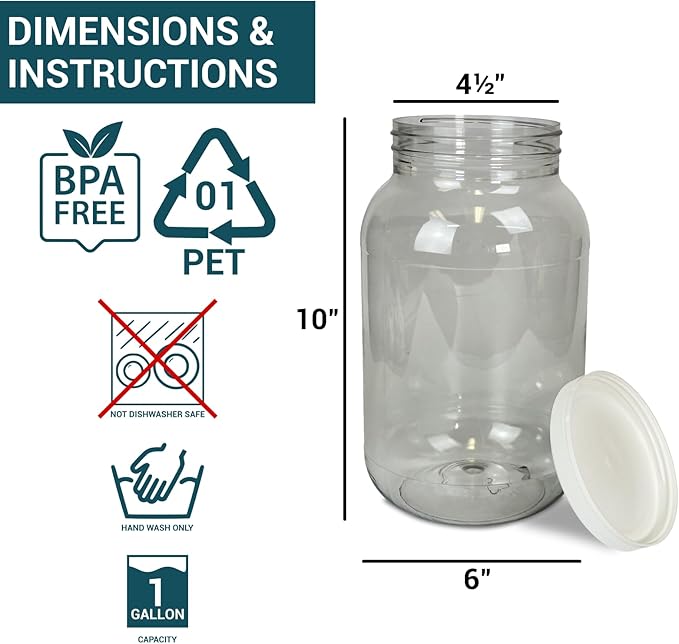 1 Gallon Large Plastic Jar with Lid (1 Pack) - Food Safe & Air Tight - Clear Storage Gallon Container with Lid - Wide Mouth Food Storage Containers - Large Candy Jar for Kitchen & Pantry Organization
