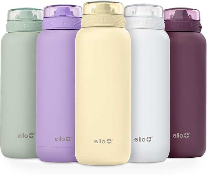 Ello Cooper 22oz Stainless Steel Water Bottle Vacuum Insulated with Straw and Carry Handle, Leak Proof Locking Lid with Soft Silicone Spout, Dishwasher Safe, Butter Yellow