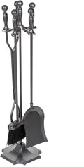nalone 5 Pieces Fireplace Tools Set, Wrought Iron with Silver Pattern Fireplace Accessories Set with Poker, Tong, Shovel, Brush, Fire Place Tools Indoor Outdoor (Grey)