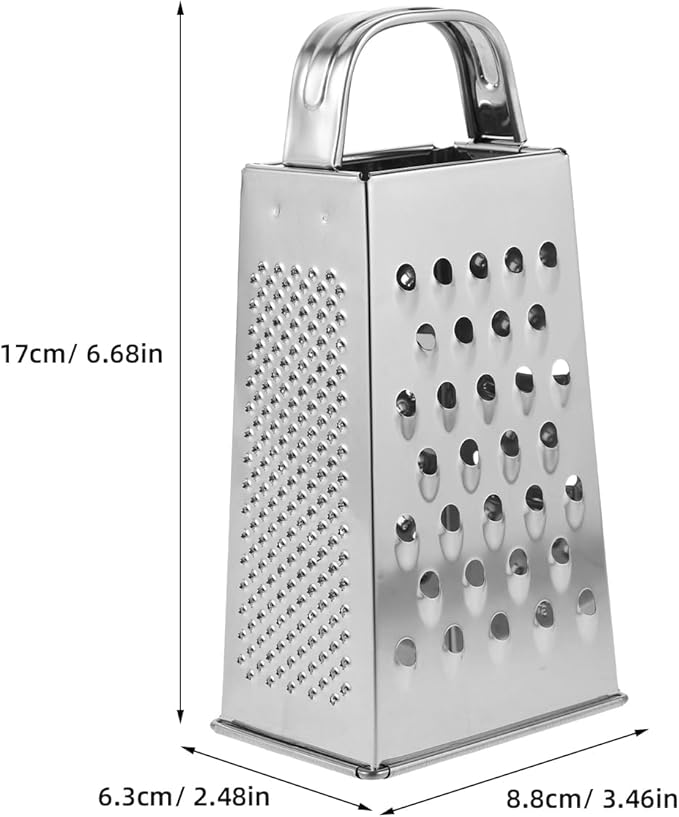 1pc Stainless Steel Vegetable Grater Portable Metal Grater 4-Sided Cheese Grater with Handle for Kitchen Restaurant (6inch)