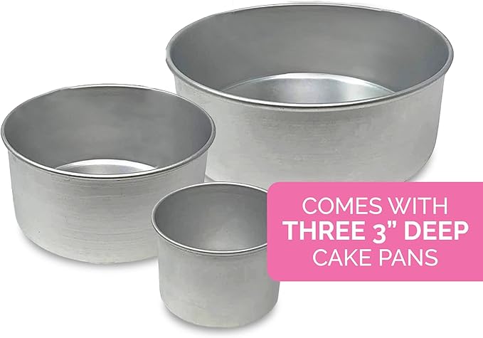 Aunt Shannon's Kitchen Tall Round Cake Pans - 4-inch, 6-inch, 8-inch Cake Pan Set for 3-Tiered Cake - Aluminum Cake Pans Sets for Baking Wedding or Birthday Cakes and More
