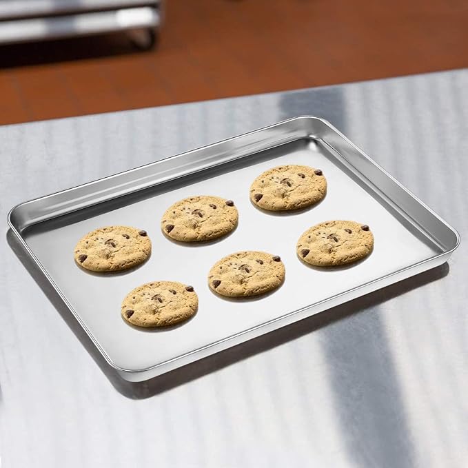 Wildone Baking Sheet with Silicone Mat Set, Set of 4 (2 Sheets + 2 Mats), Wildone Stainless Steel Cookie Sheet Baking Pan with Silicone Mat, Size 10 x 8 x 1 inch, Non Toxic & Heavy Duty & Easy Clean