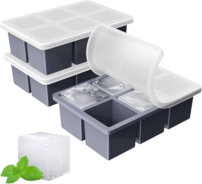 Large Ice Cube Tray for Whiskey: FDDBI Big Square Ice Cube Maker for Cocktail - 3Pack Silicone Old Fashioned Ice Cube Trays - 2inch Huge Cubed Ice Trays for Whisky